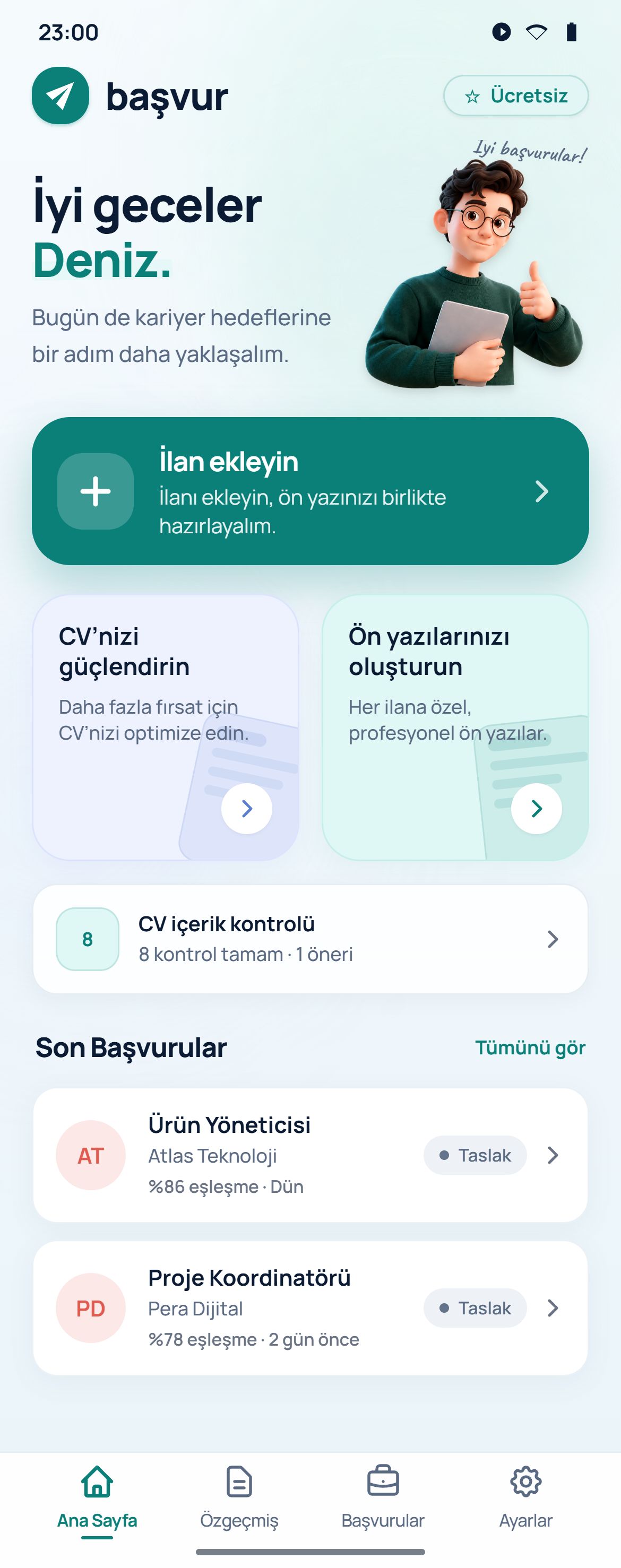 Başvur ana ekranı